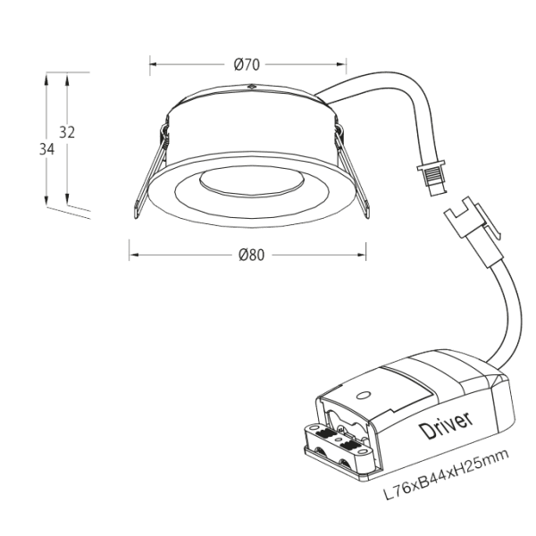 Q-serien Downlight skissbild ej vinklingsbar